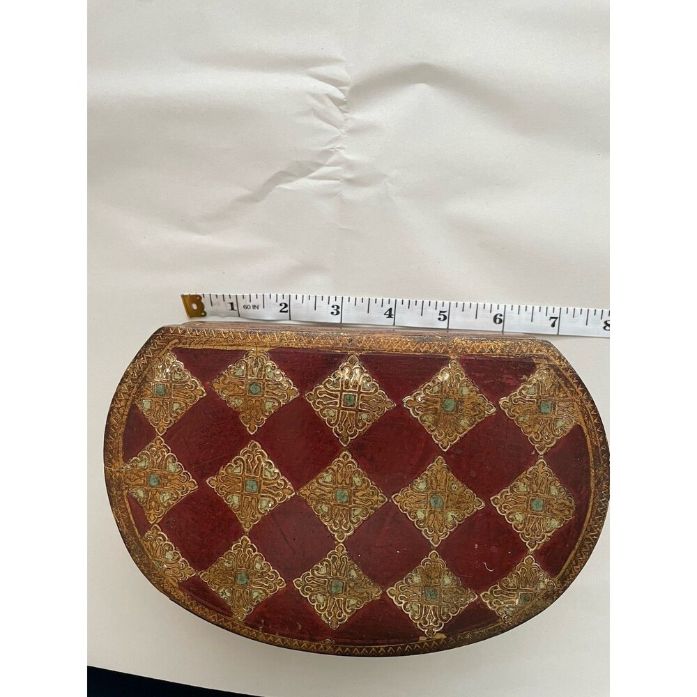 Vintage Florentina Wood Trinket Jewelry Box Hinged Gold Gilt Hand Made - Picture 6 of 6